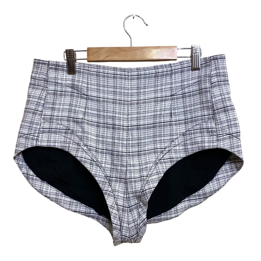 Free People Tweed Plaid High Waisted Hot Pants Black White OB1969500 Size 8 NEW